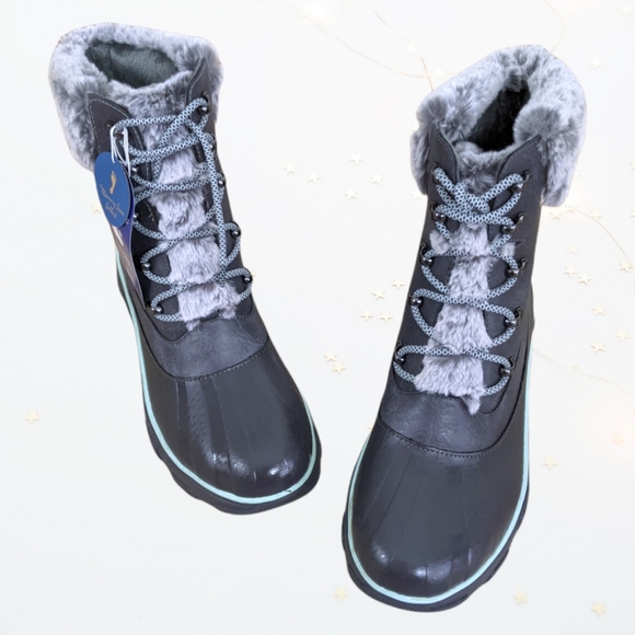 Jambu Women's Mayland Waterproof Grey Faux Fur Lace-Up Winter Duck Boots - Picture 11 of 12